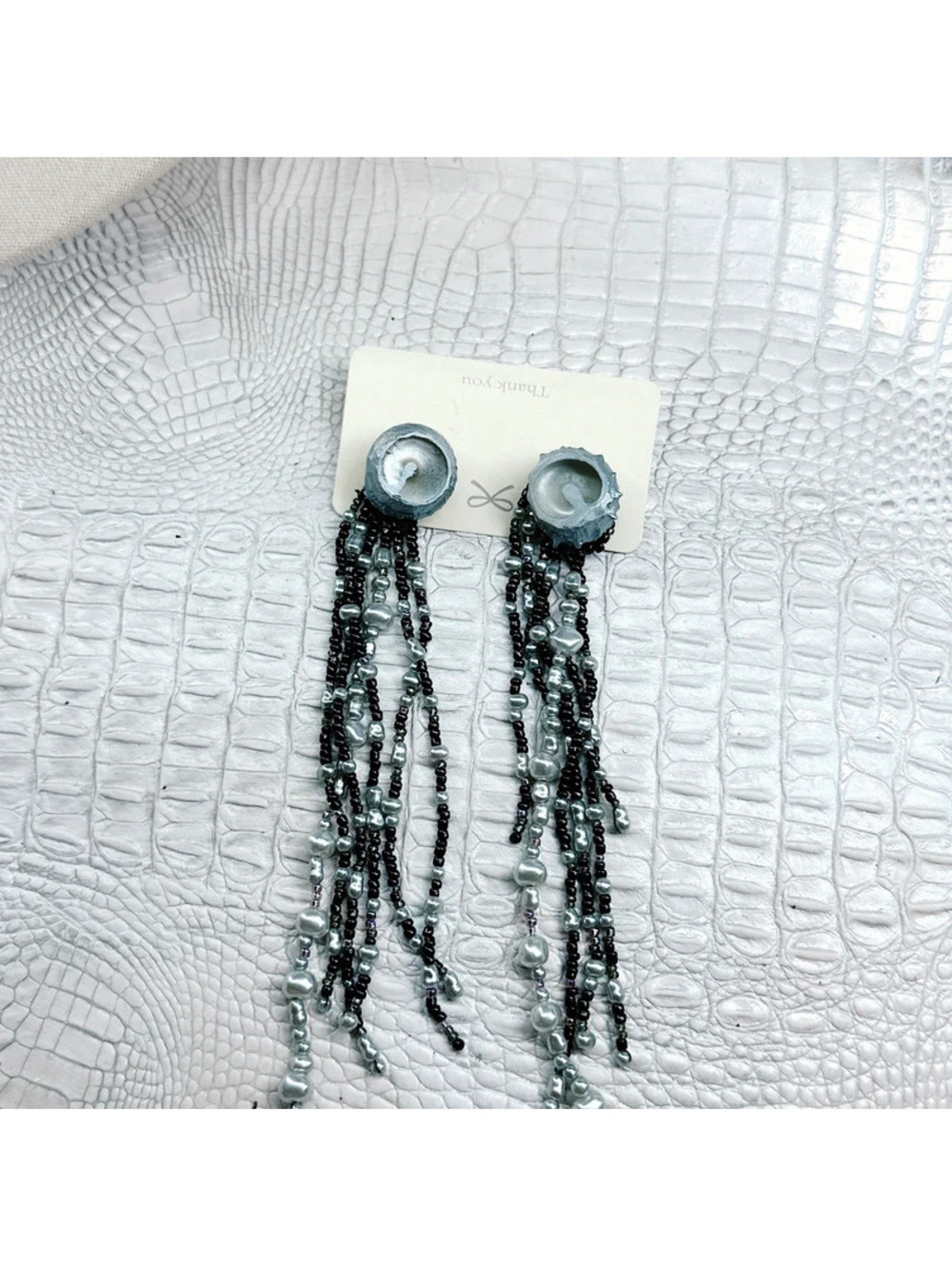 2545mc. Black Seed Bead Handmade Earrings